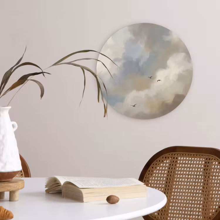 Vogel - Wolken - Natuur - Modern - Grijs Wandcirkel kunststof plaat 5mm dik klein -sfeer4