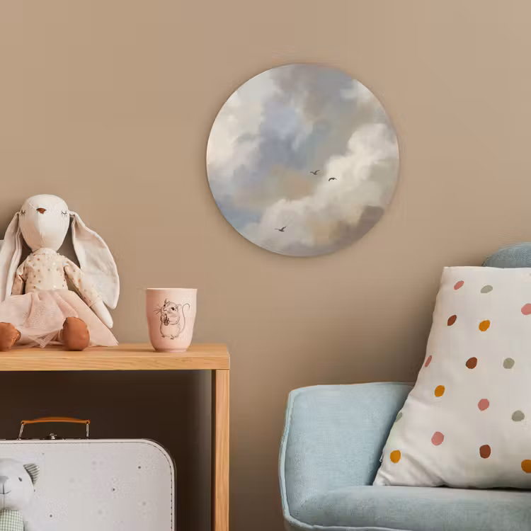 Vogel - Wolken - Natuur - Modern - Grijs Wandcirkel kunststof plaat 5mm dik klein -tsfeer1_kind