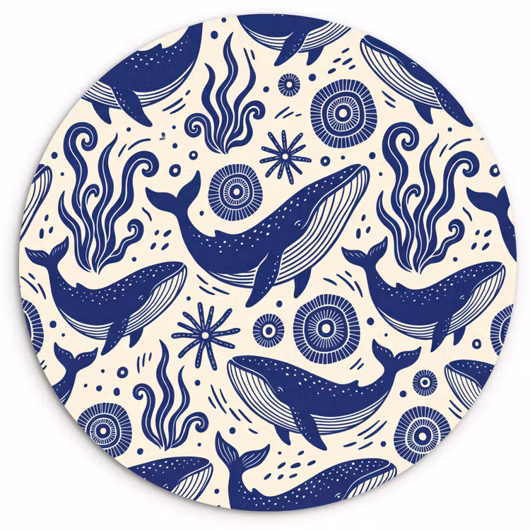 Walvis - Onderwater - Dieren - Abstract - Blauw Wandcirkel kunststof plaat 5mm dik klein -3d
