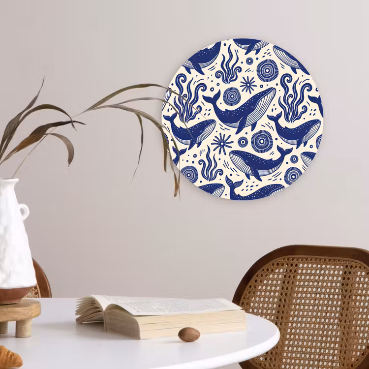 Walvis - Onderwater - Dieren - Abstract - Blauw Wandcirkel kunststof plaat 5mm dik klein -sfeer4