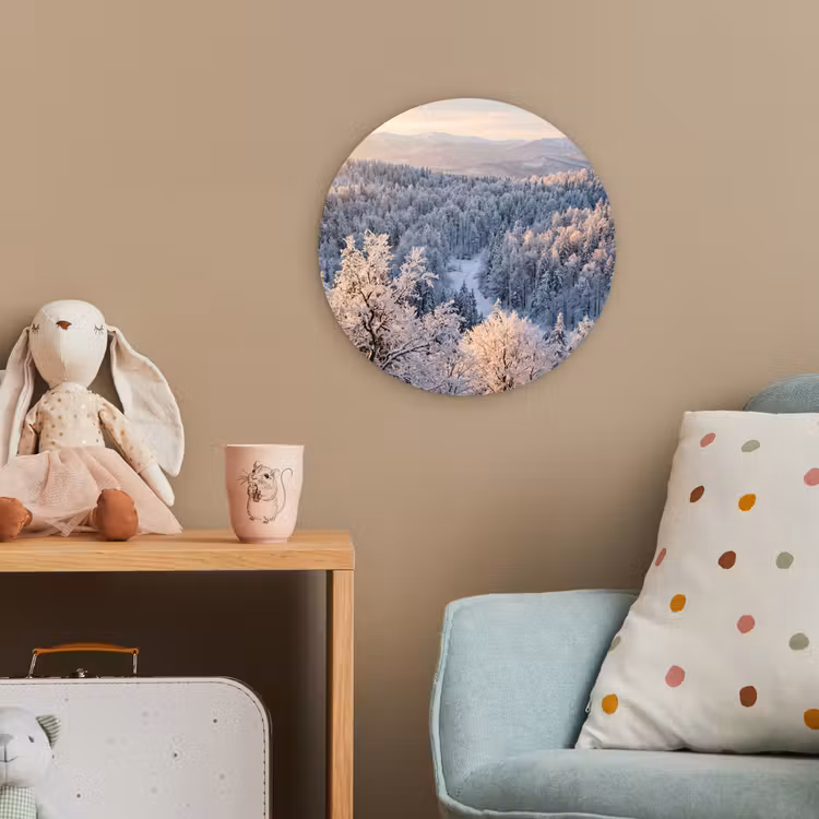 Bos - Bergen - Goud - Winter - Warm Wandcirkel kunststof plaat 5mm dik klein -tsfeer1_kind