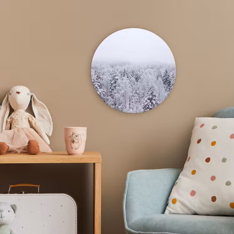 Bos - Sneeuw - Winter - Natuur - Wit Wandcirkel kunststof plaat 5mm dik klein -tsfeer1_kind
