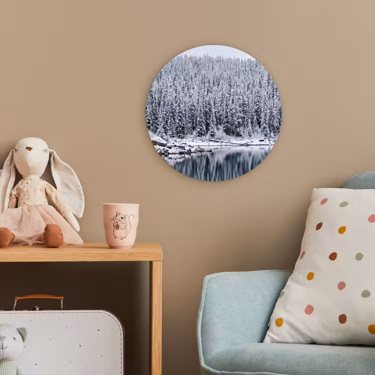 Bos - Reflectie - Meer - Winter - Serene Wandcirkel kunststof plaat 5mm dik klein -tsfeer1_kind