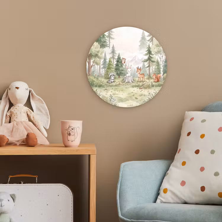 Bos - Dieren - Groen Wandcirkel kunststof plaat 5mm dik klein -tsfeer1_kind