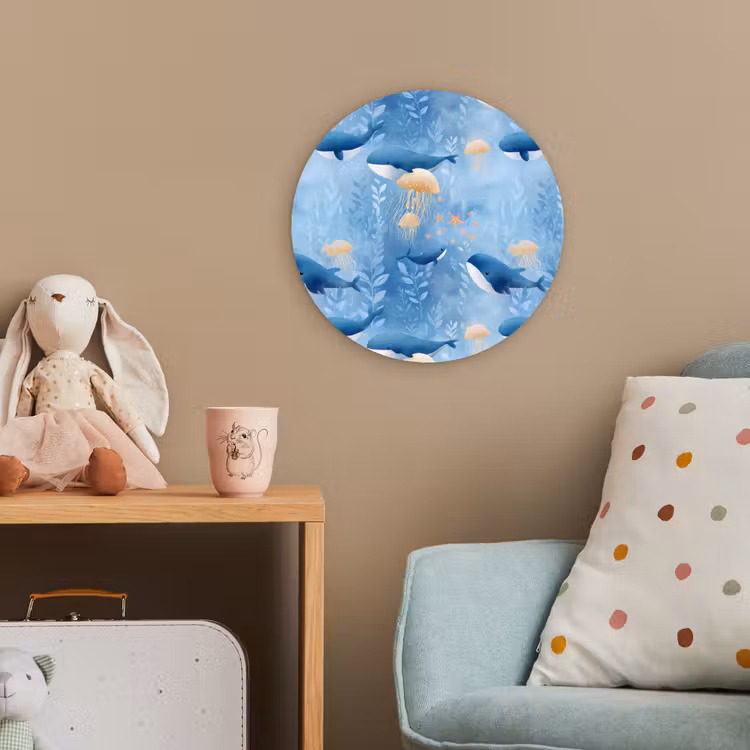 Walvissen - Oceaan - Blauw Wandcirkel kunststof plaat 5mm dik klein 188 -tsfeer1_kind