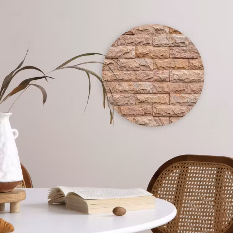 Muur - Steen - Ruw - Textuur - Beige Wandcirkel kunststof plaat 5mm dik klein -sfeer4