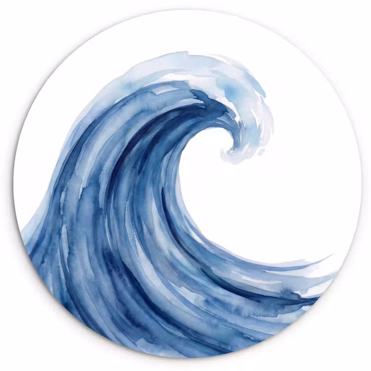 Water - Beweging - Natuur - Modern - Blauw Wandcirkel kunststof plaat 5mm dik klein -3d