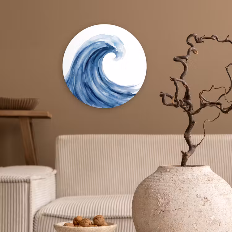 Water - Beweging - Natuur - Modern - Blauw Wandcirkel kunststof plaat 5mm dik klein -sfeer1