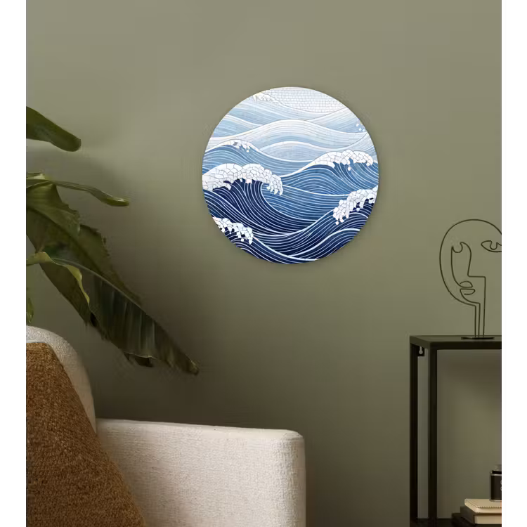 Water - Mozaïek - Landschap - Modern - Blauw Wandcirkel kunststof plaat 5mm dik klein -sfeer3