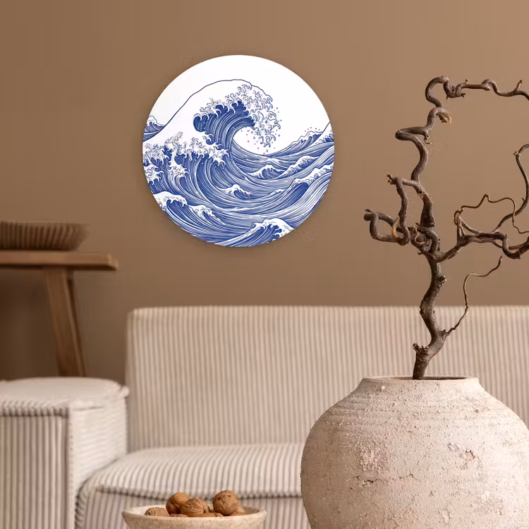 Golf - Japans - Zee - Illustratie - Blauw Wandcirkel kunststof plaat 5mm dik klein -sfeer1