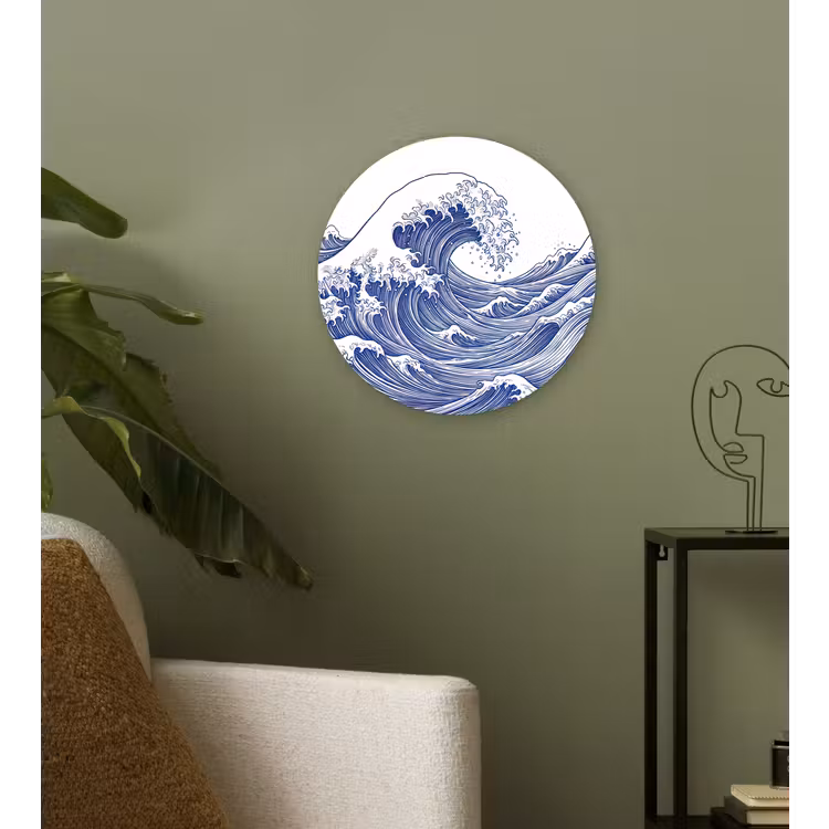 Golf - Japans - Zee - Illustratie - Blauw Wandcirkel kunststof plaat 5mm dik klein -sfeer3