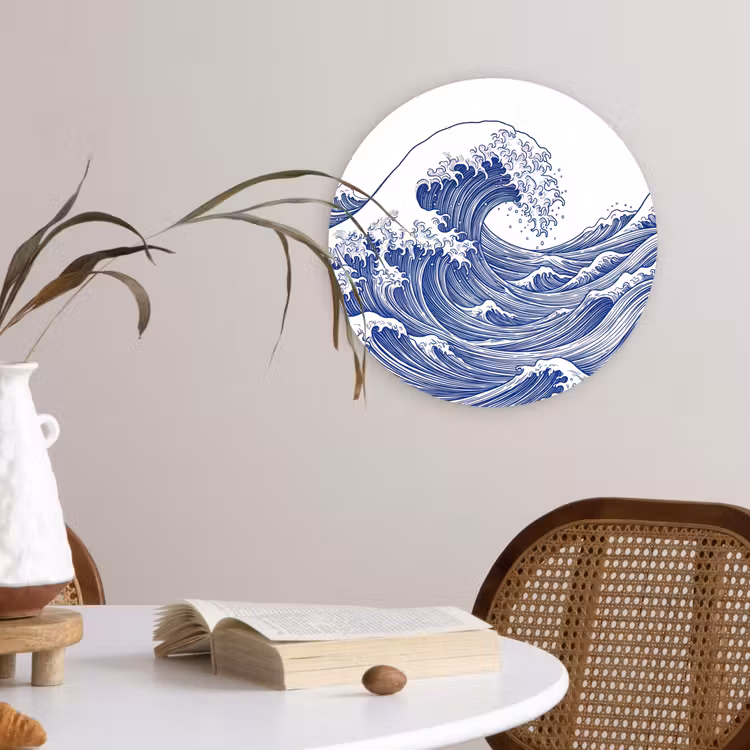 Golf - Japans - Zee - Illustratie - Blauw Wandcirkel kunststof plaat 5mm dik klein -sfeer4
