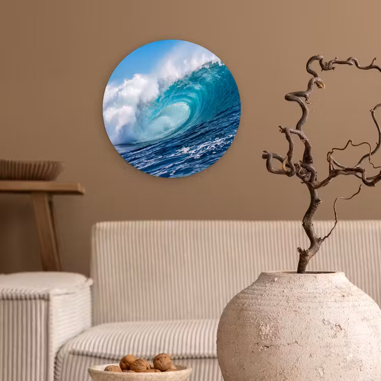 Golf - Oceaan - Water - Dynamisch - Blauw Wandcirkel kunststof plaat 5mm dik klein -sfeer1
