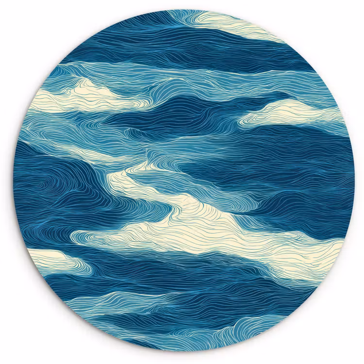 Golven - Abstract - Patroon - Blauw - Wit Wandcirkel kunststof plaat 5mm dik klein 188 -3d