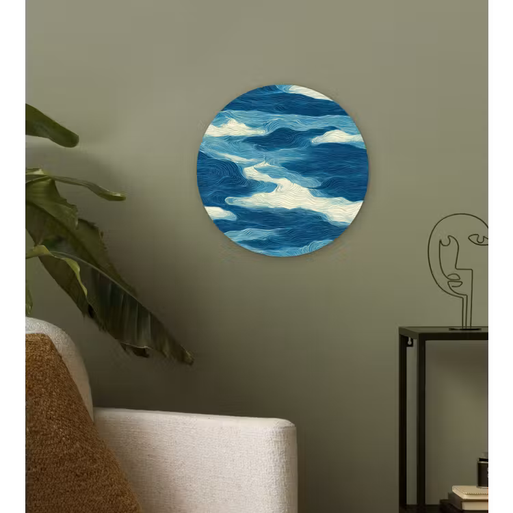 Golven - Abstract - Patroon - Blauw - Wit Wandcirkel kunststof plaat 5mm dik klein 188 -sfeer3