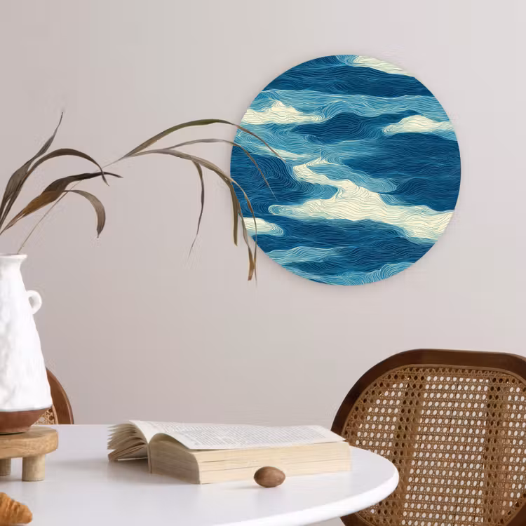 Golven - Abstract - Patroon - Blauw - Wit Wandcirkel kunststof plaat 5mm dik klein 188 -sfeer4