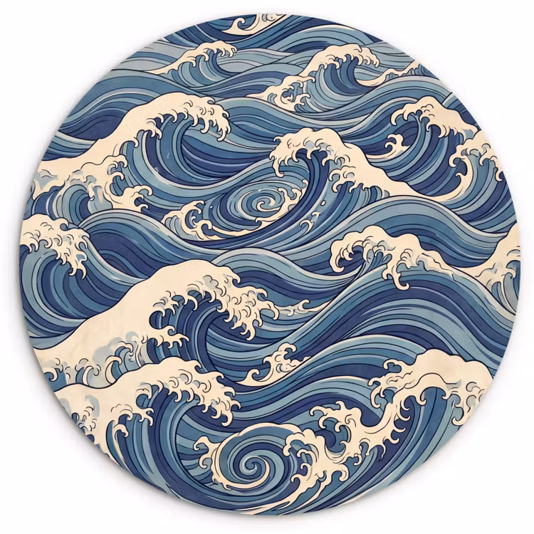 Golven - Zee - Natuur - Abstract - Blauw Wandcirkel kunststof plaat 5mm dik klein -3d