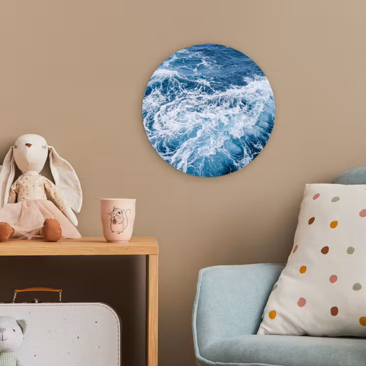 Golven - Oceaan - Blauw Wandcirkel kunststof plaat 5mm dik klein -tsfeer1_kind