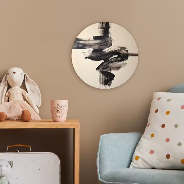 Golven - Penseelstreken - Beige - Minimalistisch Wandcirkel kunststof plaat 5mm dik klein -tsfeer1_kind