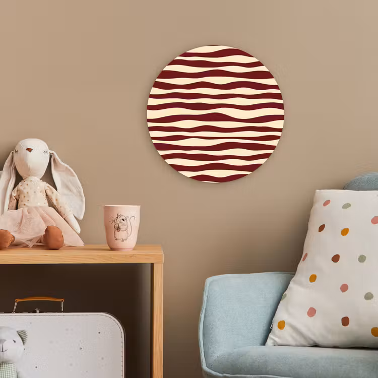 Golven - Rood - Patroon - Crème Wandcirkel kunststof plaat 5mm dik klein 188 -tsfeer1_kind