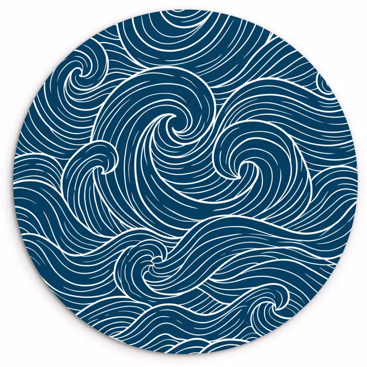 Golven - Spiraal - Water - Abstract - Blauw Wandcirkel kunststof plaat 5mm dik klein -3d