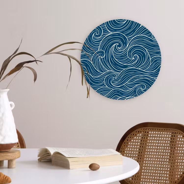 Golven - Spiraal - Water - Abstract - Blauw Wandcirkel kunststof plaat 5mm dik klein -sfeer4