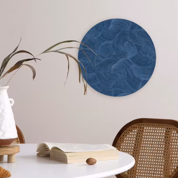 Golven - Textuur - Patroon - Blauw Wandcirkel kunststof plaat 5mm dik klein 188 -sfeer4