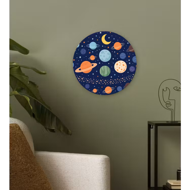 Ruimte - Planeten - Kleurrijk Wandcirkel kunststof plaat 5mm dik klein -sfeer3