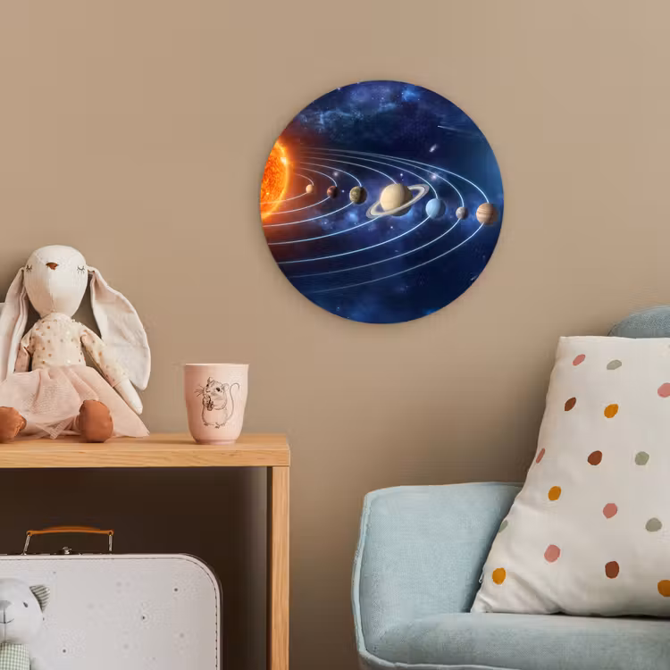 Ruimte - Zonnestelsel - Blauw Wandcirkel kunststof plaat 5mm dik klein -tsfeer1_kind