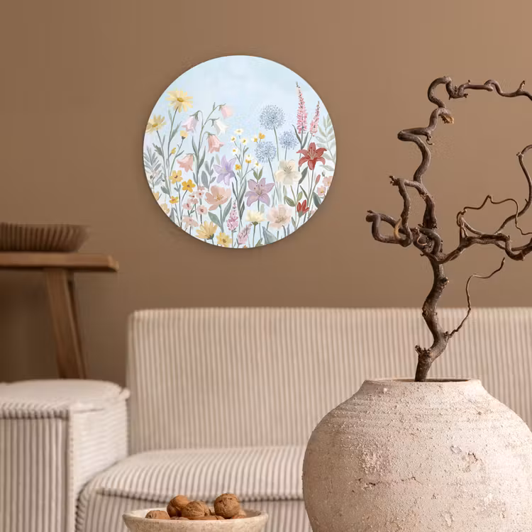 Weidebloemen - Illustratie - Kleurrijk Wandcirkel kunststof plaat 5mm dik klein -sfeer1