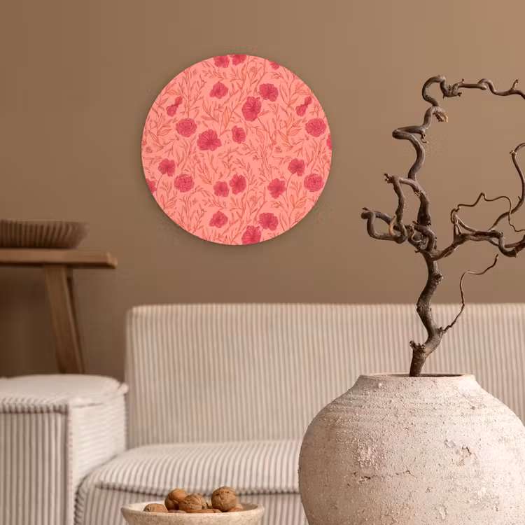 Weidebloemen - Romantisch - Roze Wandcirkel kunststof plaat 5mm dik klein 188 -sfeer1