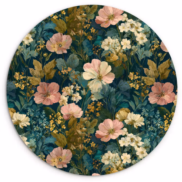 Wilde bloemen - Botanisch - Patroon - Roze - Romantisch Wandcirkel kunststof plaat 5mm dik klein 188 -3d