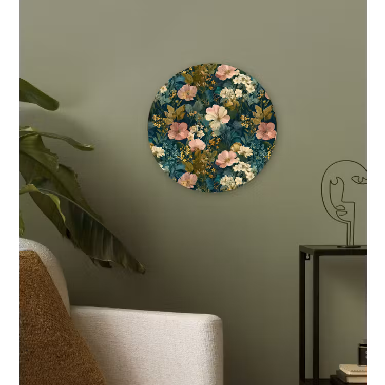 Wilde bloemen - Botanisch - Patroon - Roze - Romantisch Wandcirkel kunststof plaat 5mm dik klein 188 -sfeer3