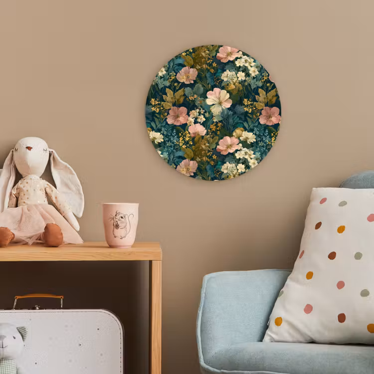 Wilde bloemen - Botanisch - Patroon - Roze - Romantisch Wandcirkel kunststof plaat 5mm dik klein 188 -tsfeer1_kind