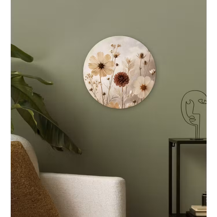 Wilde bloemen - Botanisch - Vintage - Natuur - Rustiek Wandcirkel kunststof plaat 5mm dik klein -sfeer3