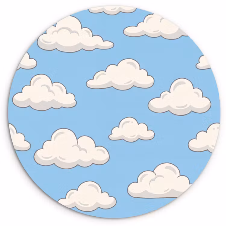 Wolk - Cartoon - Lucht - Blauw - Wit Wandcirkel kunststof plaat 5mm dik klein -3d