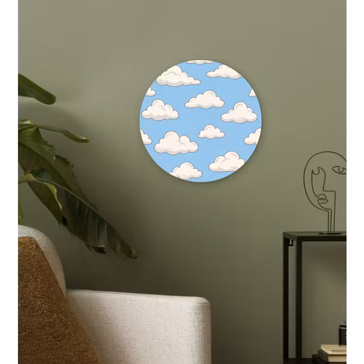 Wolk - Cartoon - Lucht - Blauw - Wit Wandcirkel kunststof plaat 5mm dik klein -sfeer3