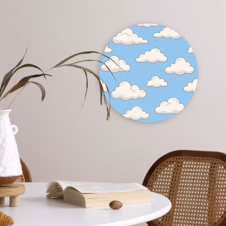 Wolk - Cartoon - Lucht - Blauw - Wit Wandcirkel kunststof plaat 5mm dik klein -sfeer4