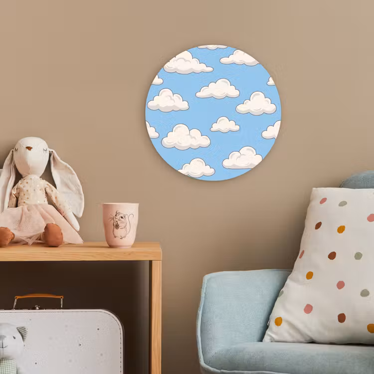 Wolk - Cartoon - Lucht - Blauw - Wit Wandcirkel kunststof plaat 5mm dik klein -tsfeer1_kind