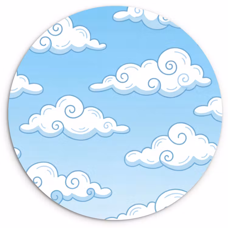 Wolk - Lucht - Cartoon - Blauw - Wit Wandcirkel kunststof plaat 5mm dik klein -3d