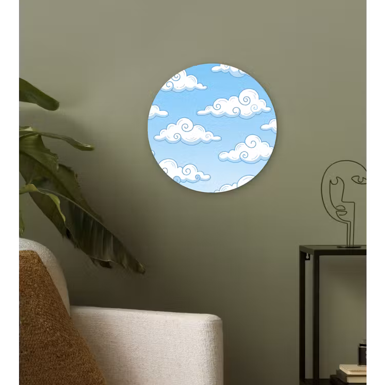 Wolk - Lucht - Cartoon - Blauw - Wit Wandcirkel kunststof plaat 5mm dik klein -sfeer3