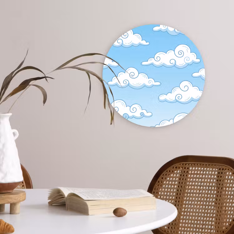 Wolk - Lucht - Cartoon - Blauw - Wit Wandcirkel kunststof plaat 5mm dik klein -sfeer4