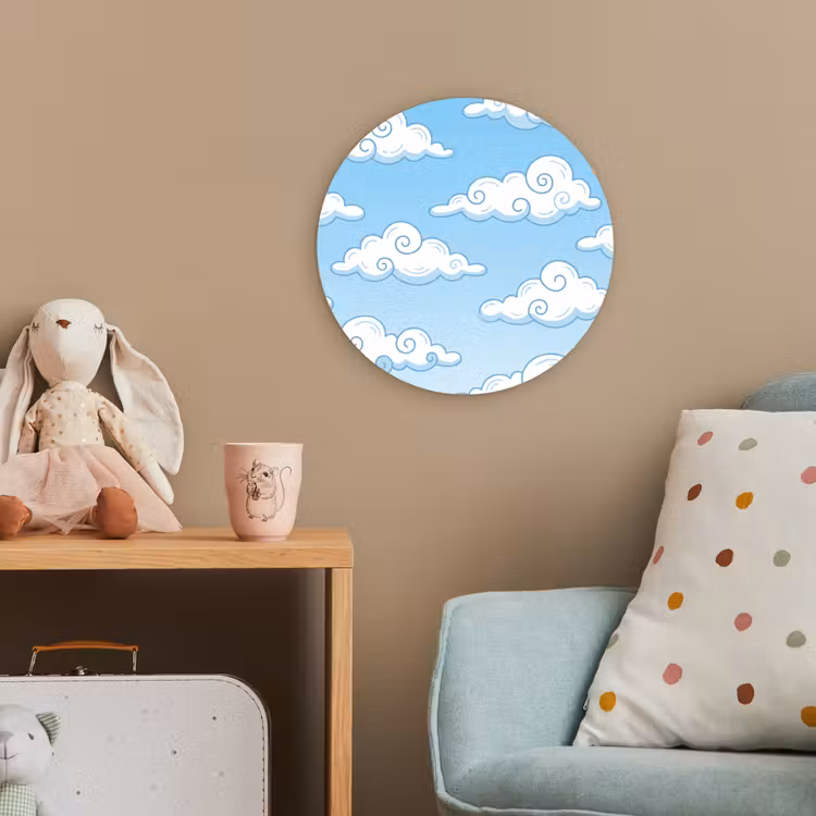 Wolk - Lucht - Cartoon - Blauw - Wit Wandcirkel kunststof plaat 5mm dik klein -tsfeer1_kind