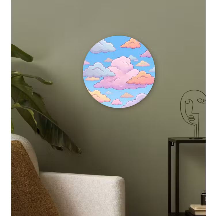 Wolk - Lucht - Natuur - Illustratie - Pastel Wandcirkel kunststof plaat 5mm dik klein -sfeer3