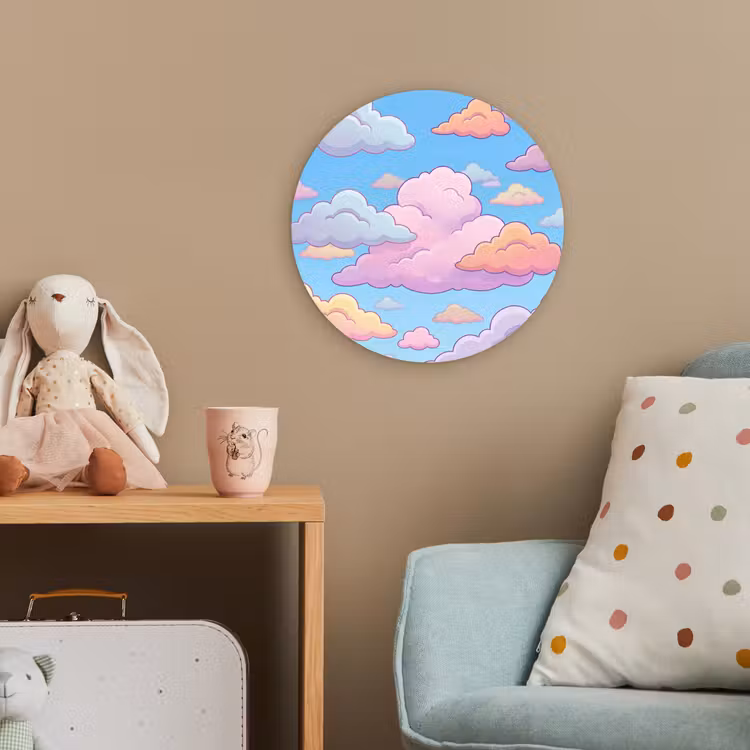 Wolk - Lucht - Natuur - Illustratie - Pastel Wandcirkel kunststof plaat 5mm dik klein -tsfeer1_kind