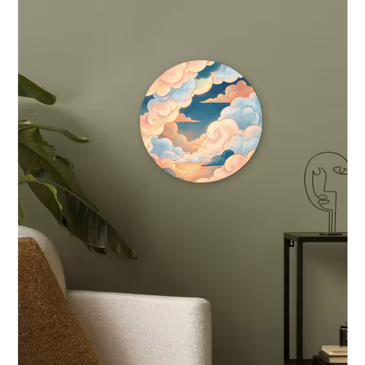 Wolk - Lucht - Natuur - Illustratief - Oranje Wandcirkel kunststof plaat 5mm dik klein -sfeer3