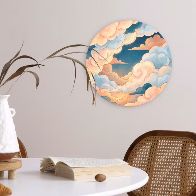 Wolk - Lucht - Natuur - Illustratief - Oranje Wandcirkel kunststof plaat 5mm dik klein -sfeer4