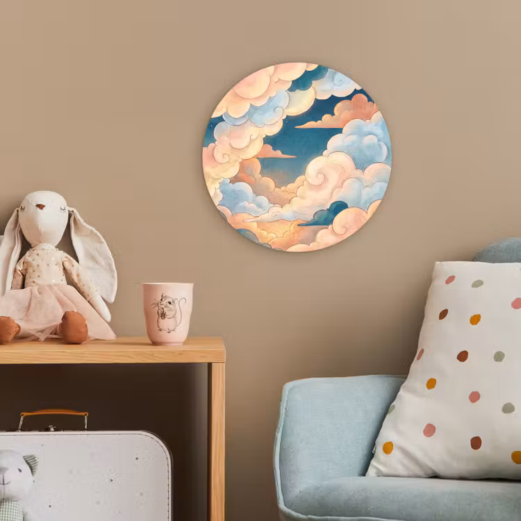 Wolk - Lucht - Natuur - Illustratief - Oranje Wandcirkel kunststof plaat 5mm dik klein -tsfeer1_kind