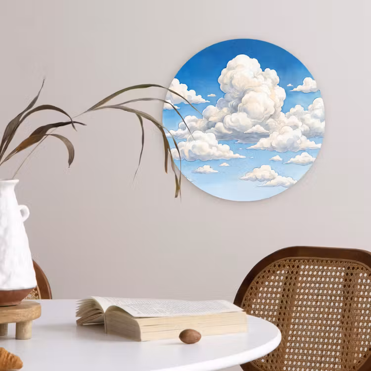 Wolken - Blauwe lucht - Natuur - Modern - Wit Wandcirkel kunststof plaat 5mm dik klein -sfeer4