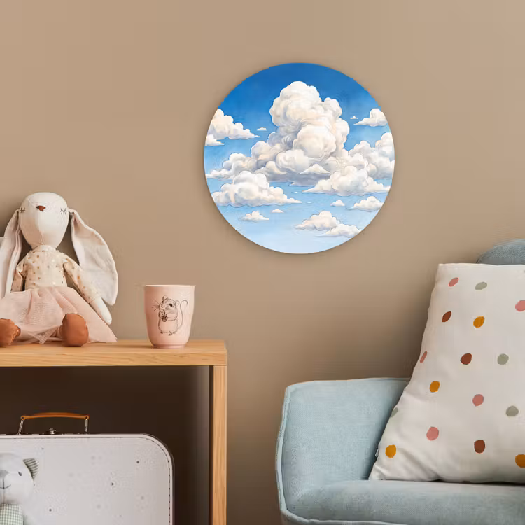 Wolken - Blauwe lucht - Natuur - Modern - Wit Wandcirkel kunststof plaat 5mm dik klein -tsfeer1_kind